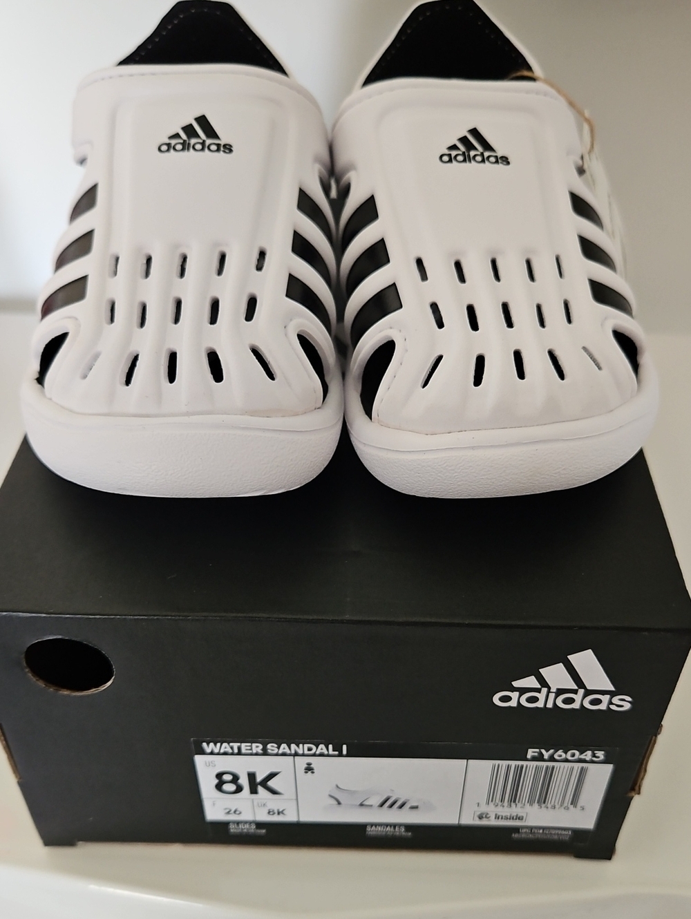adidas White and Black Kids Water Sandal - Breathable Slip-On